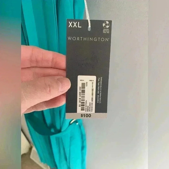 Woman’s Worthington Teal Pleated Sleeveless Chiffon Flowy Wedding Guest Dress - Picture 4 of 8